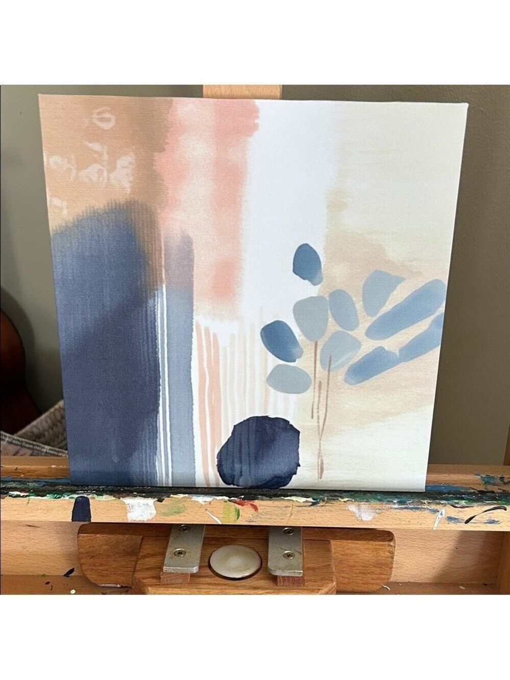 Abstract Canvas Art in Blue and Beige - Picture 1 of 2